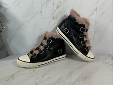 Sneaker alta Ash Valko nera foderata in pelliccia rosa con fibbia cinturini ~ donna taglia 7