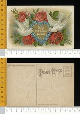 V3424] AUGURALE COMPLEANNO - COLOMBE BIANCHE CUORE E ROSE ROSSE - RILIEVO