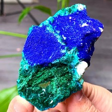 104G dioptasi verde naturale smerandina + pietra preziosa azzurra grappolo minerale esemplare