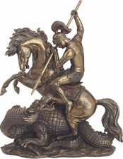 Statua di San Giorgio che uccide il drago in bronzo fuso a freddo e resina...
