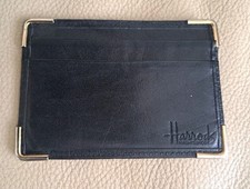 Porta carte vintage Harrods nero pelle super morbida bordo metallo
