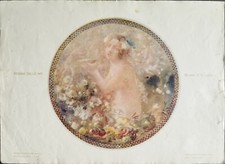 STAMPA ANTICA COLORI 1917 ART NOUVEAU FOTOLITOGRAFIA NUDO REGINA DELLE API