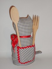 GATTO PORTA UTENSILI DA CUCINA FATTO A MANO CON MESTOLO E FORCHETTA IN LEGNO