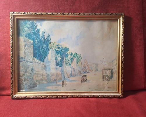 Quadro antico acquerello - acquerello, su