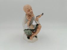 Statuina Ceramica Porcellana Anziano Giapponese Fuma Pipa Vintage anni 70