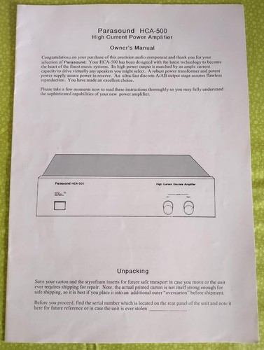 Parasound hca 500 - parasound, hca-500