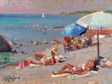 Dipinto Olio  Marina Bagnanti