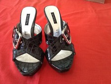 SANDALO DONNA SHEEN ELEGANTE PELLE NERA LUCIDA Come Nuovo Tg 36 Tacco