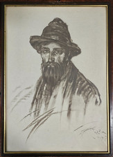 antica STAMPA Scuola di inizio XX secolo Ritratto Maschile con Cornice  del 1917