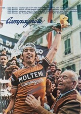 Eddy Merckx, poster Campagnolo firmato 1976 Milano-Sanremo, originale d'epoca