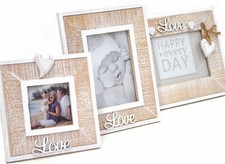 Portafoto da Tavolo Love con Cuore in Legno Invecchiato e Bianco. Stile Vintage