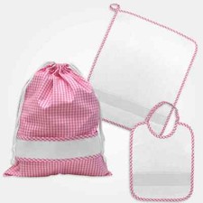 COMPLETO ASILO ASCIUGAMANO + BAVAGLIA+SACCHETTO INSERTO DA RICAMARE A PUNTOCROCE