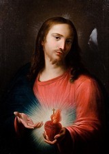 Dipinto Olio Repro Sacro Cuore