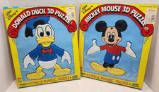Lotto 2 PUZZLE VINTAGE ILLCO PRE-SCHOOL WALT DISNEY 3D PLASTICA confezione originale