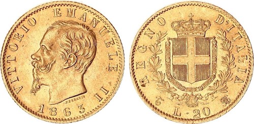 Regno italia lire - italia, 1863