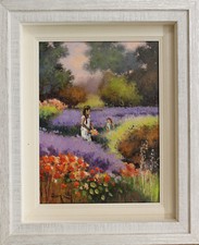 Dipinto Olio Bambine Fiori