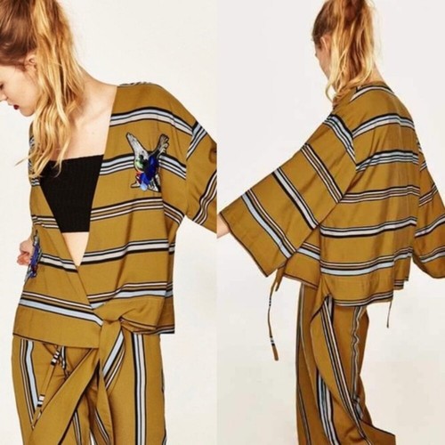 Zara mustard striped kimono - mustard,