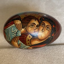Antico Uovo Legno Icona Russa