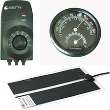 TERMOSTATO + PIASTRA RISCALDANTE PER TERRARI E PICCOLI ANIMALI + TERMOIGROMETRO