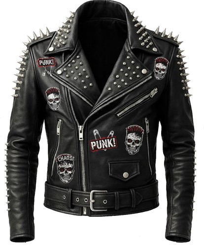 Giacca pelle moto uomo nera