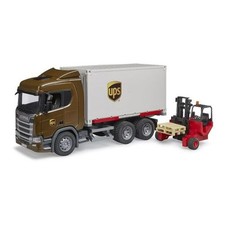 Bruder BRD03582 Scania Super 560R Camion UPS Portacontainer con Muletto  