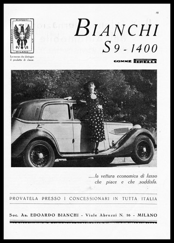 Pubbl 1936 auto bianchi - bianchi, s9