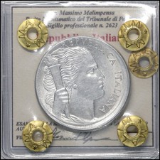 Repubblica Italiana 5 Lire 1949 Errore di Conio decentrato R2 SPL+ Perizata