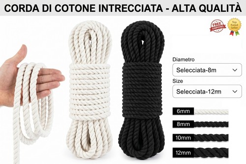 Corda cotone bianca - bianca, nera