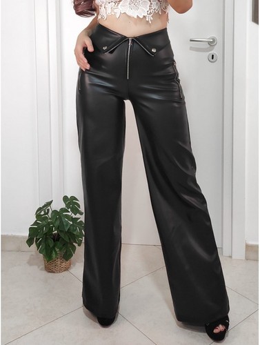 Pantalone largo ecopelle donna - pantalone,