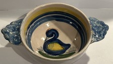Antique Hand Painted France Henriot Quimper Faience Pottery Lug Small Bowl Bird