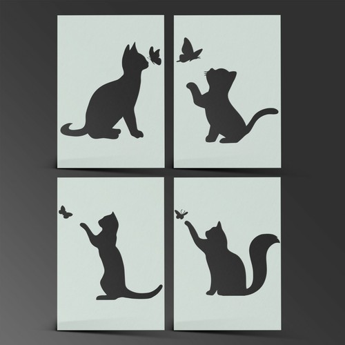 Stencil gatto farfalla shabby