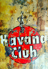 Havana Club, insegna/targa retrò in metallo uomo grotta pub bar casa garage capannone A4