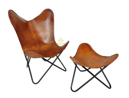 Pelle farfalla sedia - pelle, con