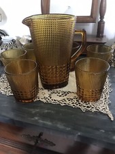 Servizio Bicchieri da Acqua con Brocca Inizio Anni 60 Vintage Color Ambra 