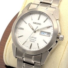 Orologio SEIKO ZAFFIRO TITANIO 7N43-0AS0 QZ Uomo Argento Day-Date Y2K 00S 10ATM