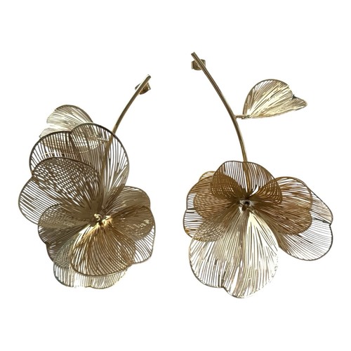 Gold floral statement - gold, earrings