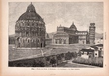 STAMPA ORIGINALE: PISA, PIAZZA DUOMO - SILOGRAFIA, 1891, DA L'ITALIA GEOGR. ILL.