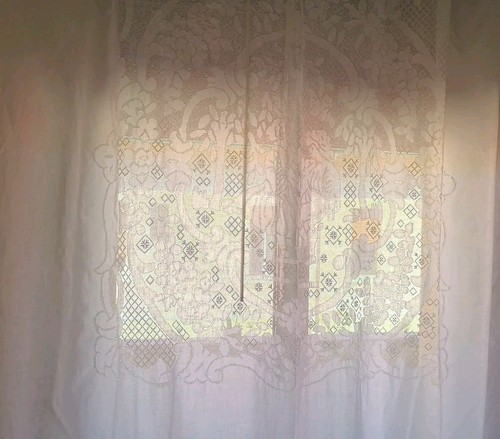 Pregiata tenda lino ricamata - tenda,