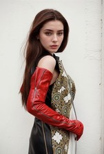 Guanti lunghi in pelle rossa 70 cm lunghi visibili zip stile opera guanti in pelle di agnello