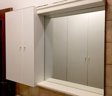 Specchiera pensile per bagno, 2 ante, ripiano e luce neon ampia + armadio