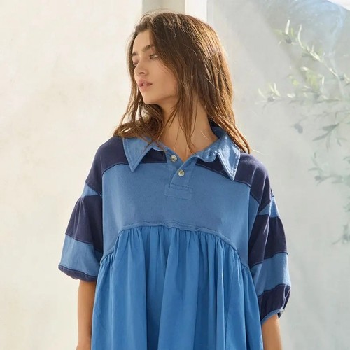 Abito blu con colletto bucket - colletto,