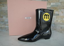 Miu Tg. 37,5 Stivali Stivaletti Vernice Scarpe Nero Nuovo Origin.