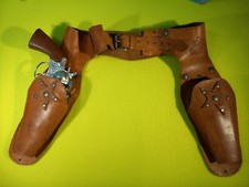 Cinturone giocattolo vero cuoio anni60 Cowboy Western doppia fondina con pistola