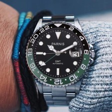 PARNIS Vetro Zaffiro 40mm Uomo Automatico GMT Orologi da Polso Orologi Lunetta Girevole