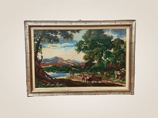 RICAMO A MEZZO PUNTO ANNI '50 IN CORNICE QUADRO PAESAGGIO 109 X 80 CM