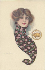 Illustratori G.Nanni serie n. 284-6 donna sciarpa portafortuna maialino