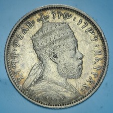 ETIOPIA MENELIK II 1/4 BIRR EE 1889 A SILVER COIN ARGENTO MONETE qSPL
