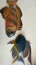 Quadri coppia di pesci fatti a mano in legno da parete dalle Seychelles
