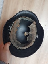 Antico Casco Acciaio 2wk Ww2 Nero Quasque Allemand Steel Helmet con Fodera Interna 