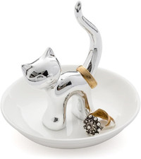 - Gatto Porta Anelli in Ceramica. Vassoio per Anelli E Gioielli. Realizzato in C